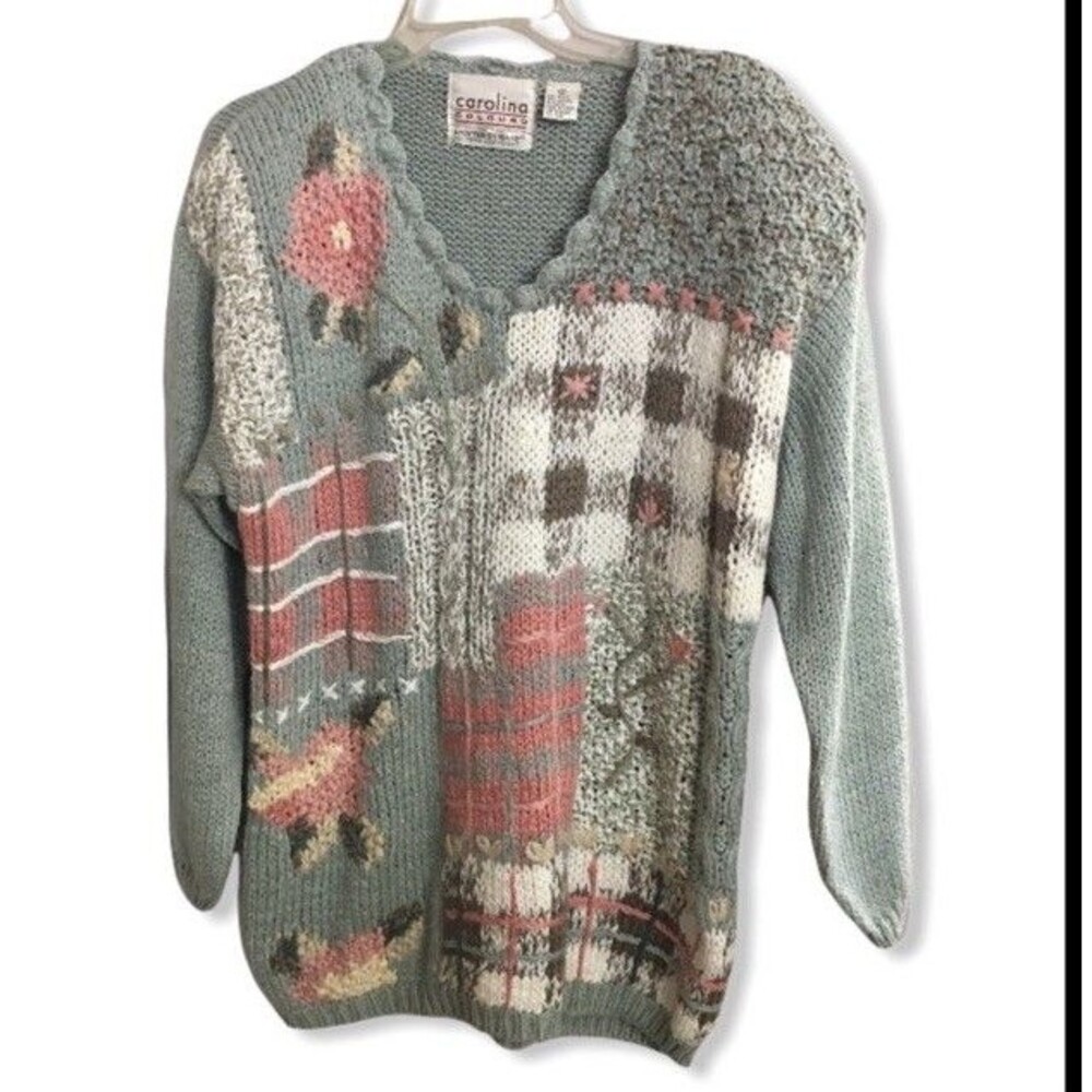 Vintage 90’s Carolina Colours Hand Knitted Sweater Grannycore  Cottagecore Small